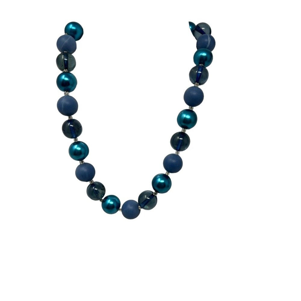 Vintage Beaded Necklace Blue Acrylic and Glass Made in Japan‎